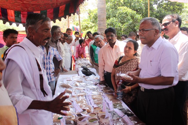 Venkat Reddy, a farmer from the region, at the Crop Bio-diversity Festival.